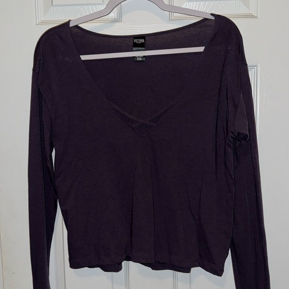 Victoria Sport Purple Long Sleeve Cross Front Crop Top Size Small